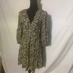 Ba&sh Black Cream‎ Abstract Print V Neck Midi Dress Size S